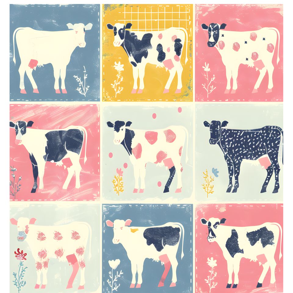 Retro Cow Farm Tea Towel