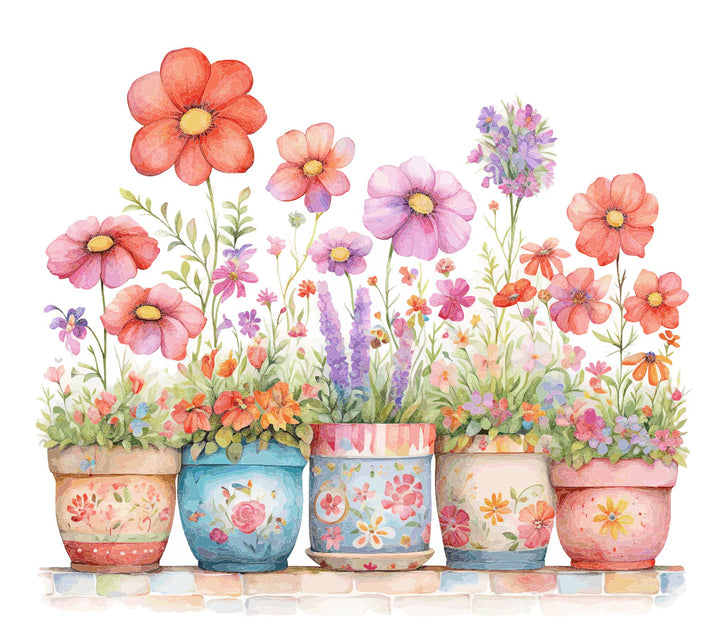 5 Pots of Flowers Lumbar Pillow  14x20