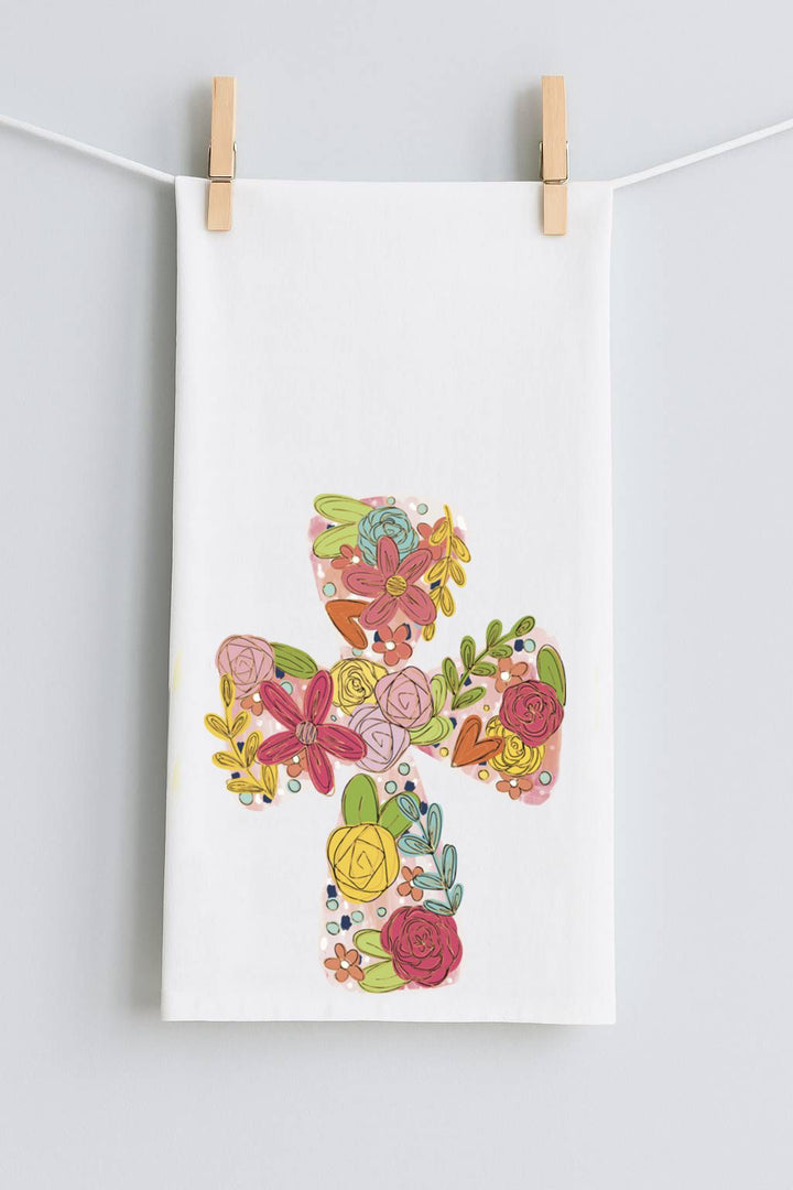 FLORAL CROSS TEA TOWEL