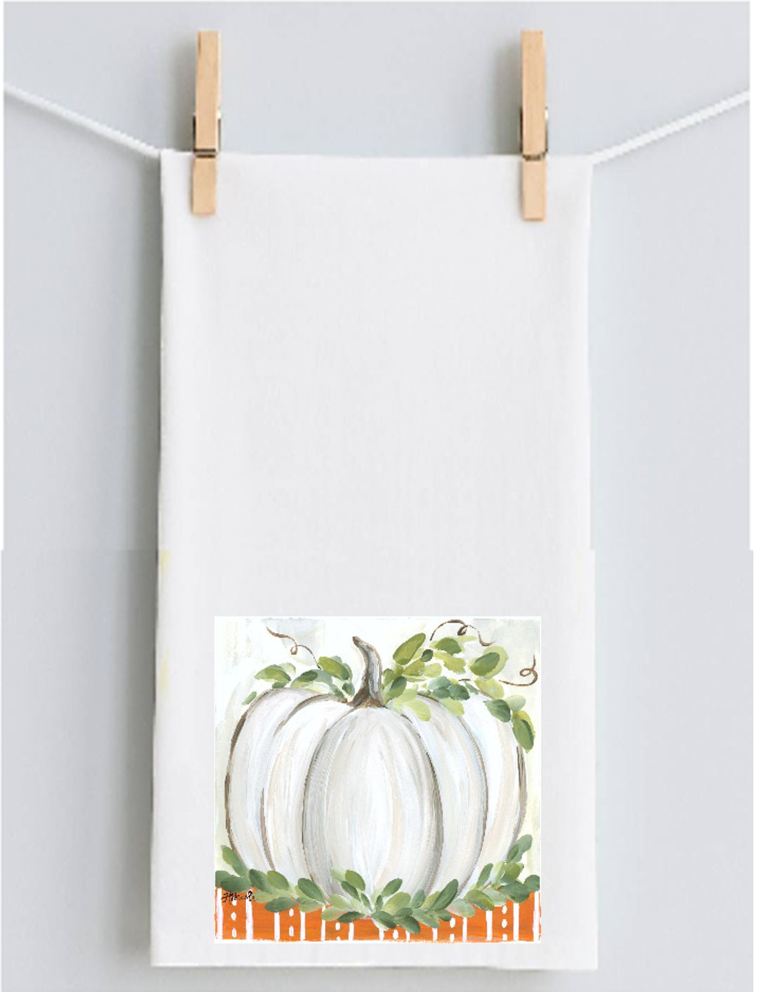 Haley's White Pumpkin with striped Bottom Tea Towel