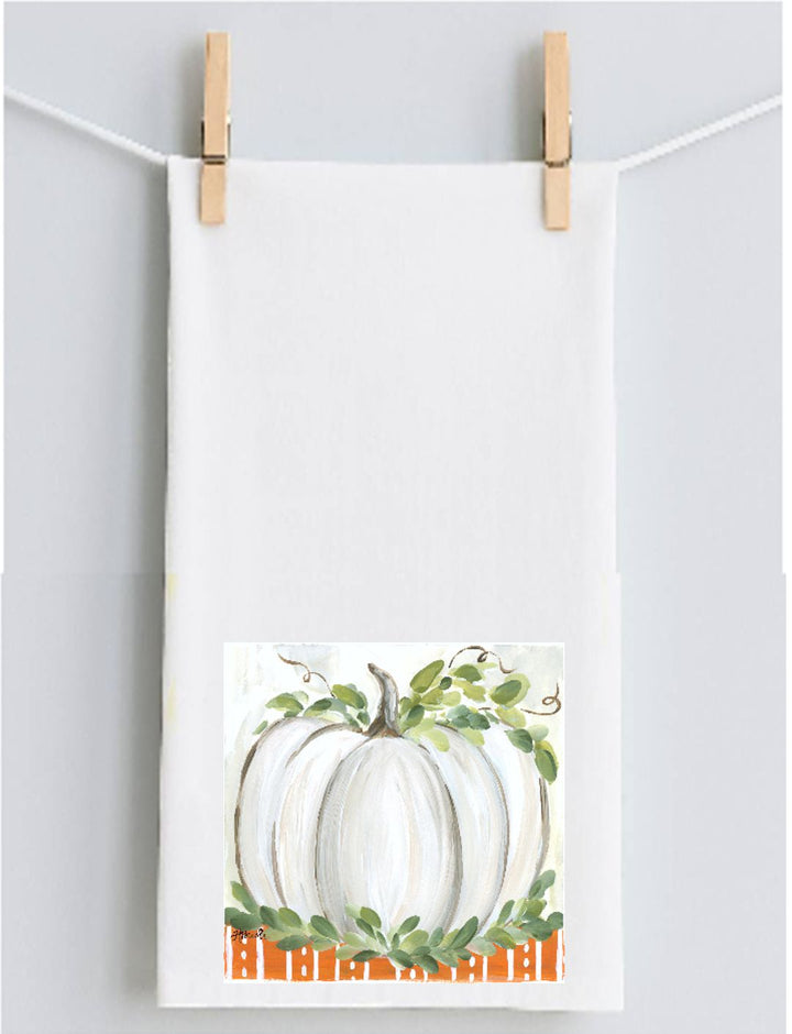 Haley's White Pumpkin with striped Bottom Tea Towel