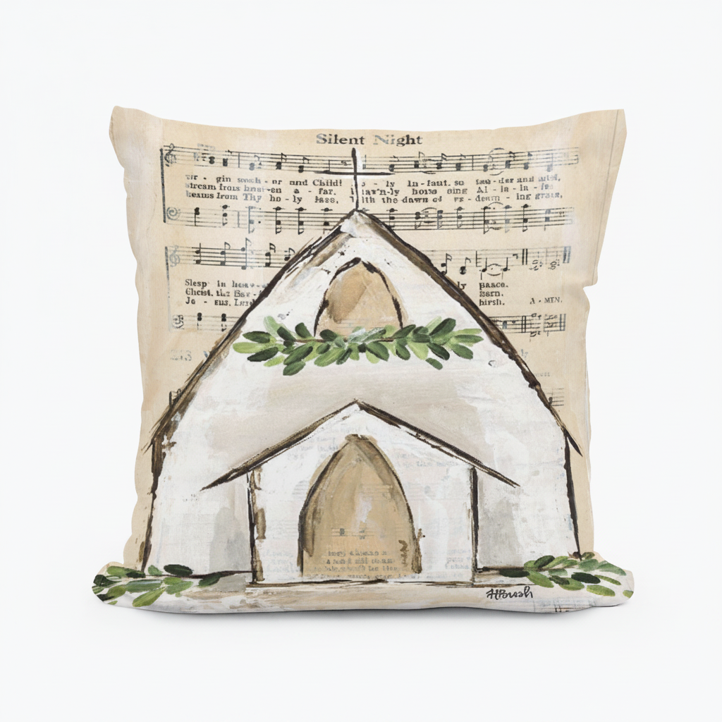 Haley's Silent Night Church Square Pillow