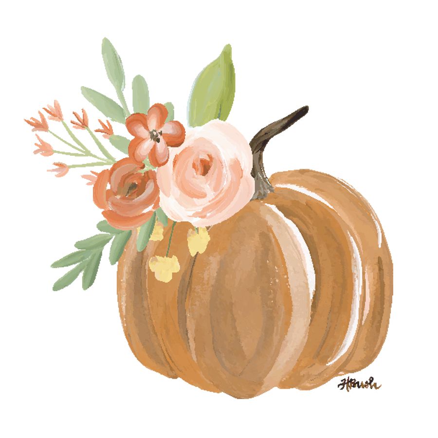 Haley's Orange Pumpkin with Flowers Tea Towel