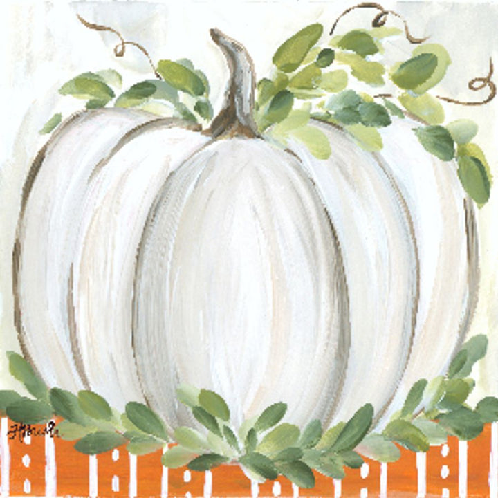 Haley's White Pumpkin with striped Bottom Tea Towel