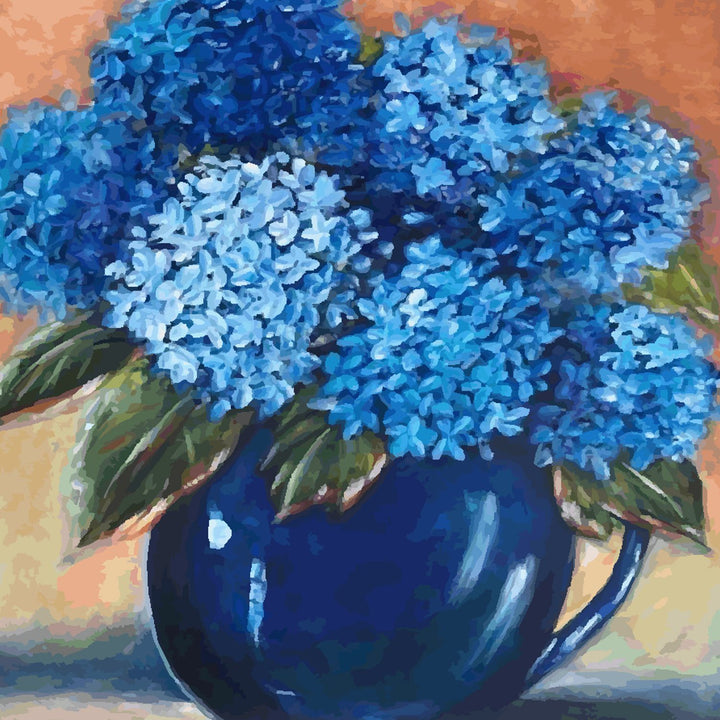 Kristies Solid Blue Pitcher and Hydrangeas Tea Towel