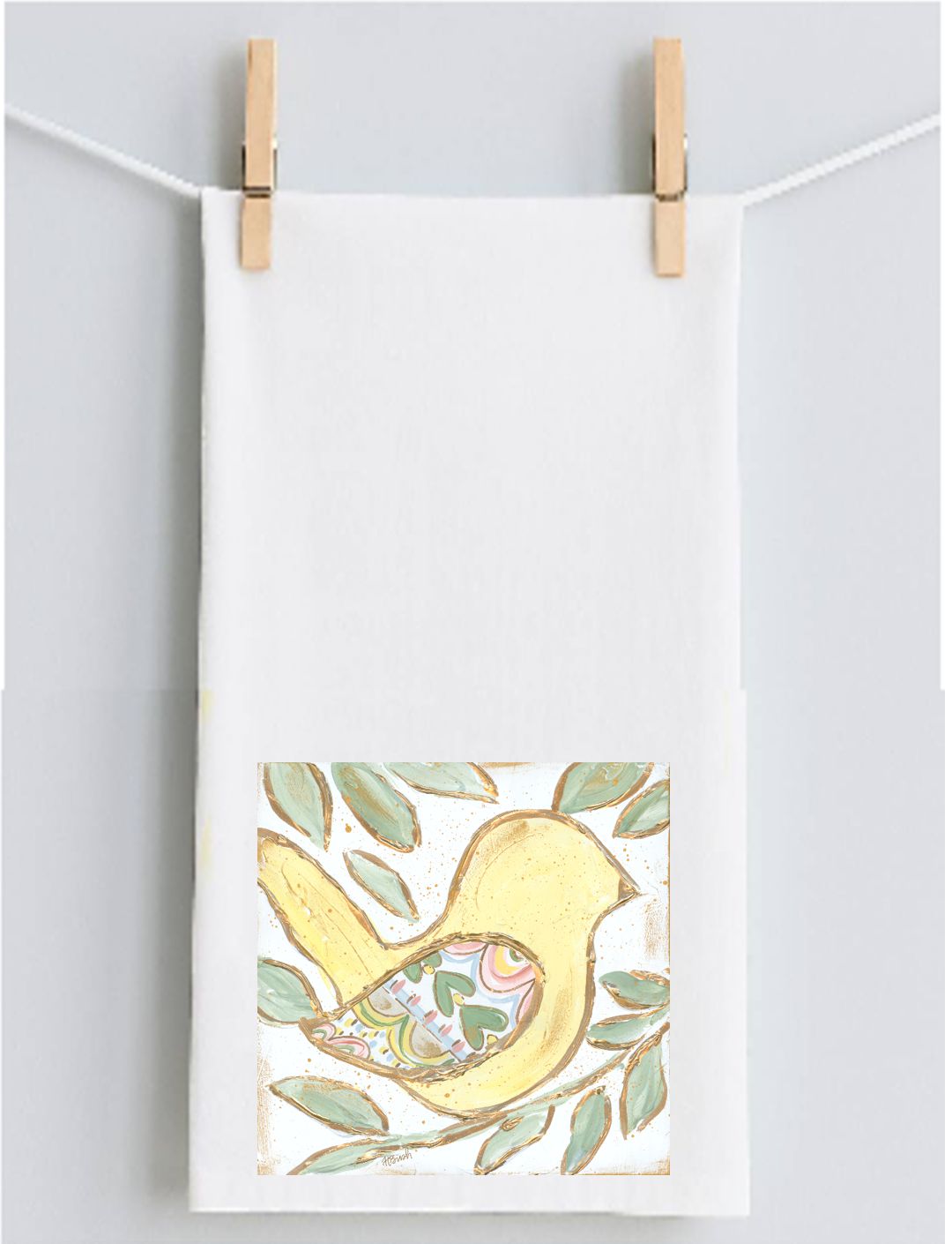 Haley's Yellow Bird Gold Accents Tea Towel