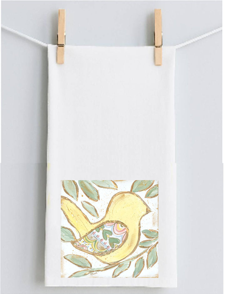 Haley's Yellow Bird Gold Accents Tea Towel