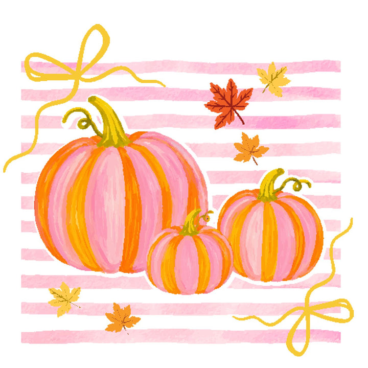 Pink Stripe Pumpkins Tea Towel