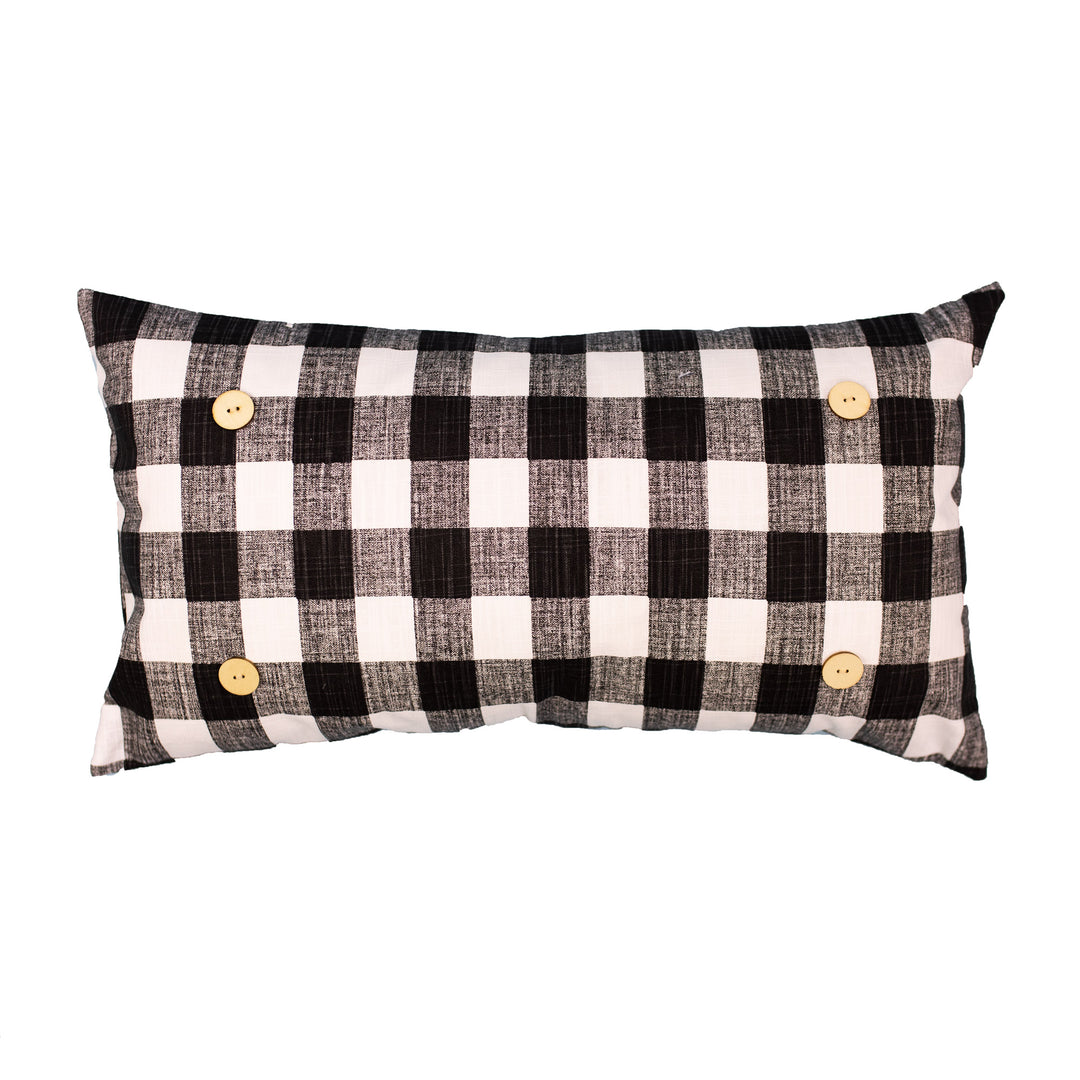 Black Buffalo Plaid Lumbar Button Pillow