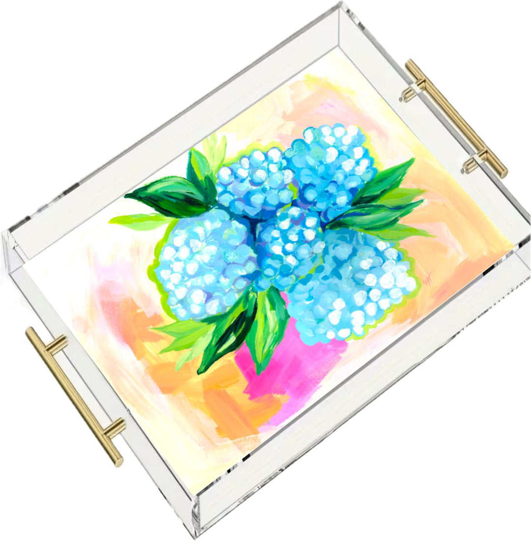 Emma's Hydrangeas in Pink Acrylic Tray
