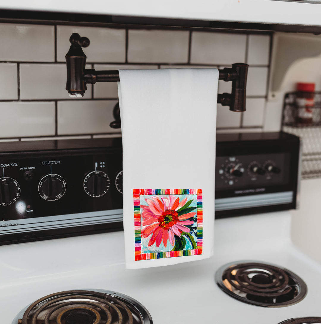 KRISTIE'S FLOWER WITH BORDER TEA TOWEL