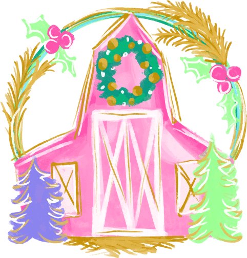Emmalee Pink Christmas Barn Tea Towel