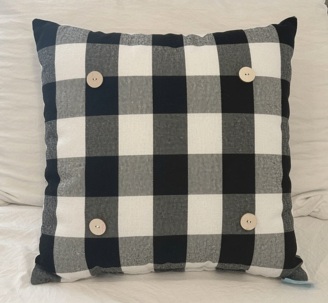Black Buffalo Plaid Square Button Pillow