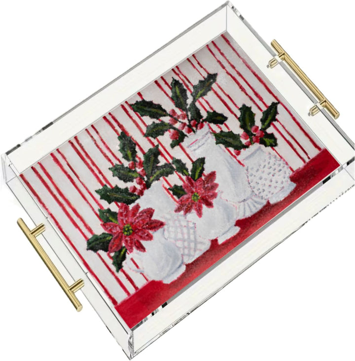 Jennifer's Milk Glass Holly Acrylic Tray