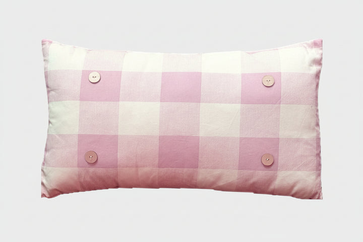 Baby Pink Buffalo Plaid Luckybird Lumbar Button Pillow