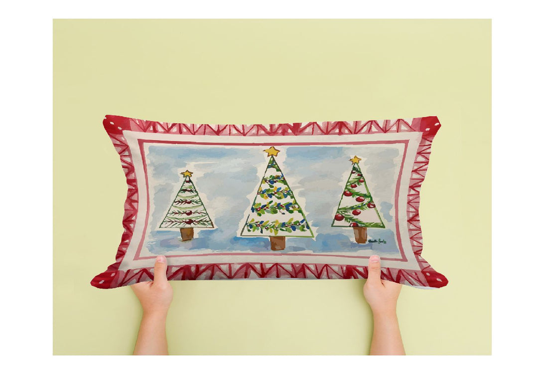 Kristie's Red Bordered Trees Lumbar Pillow